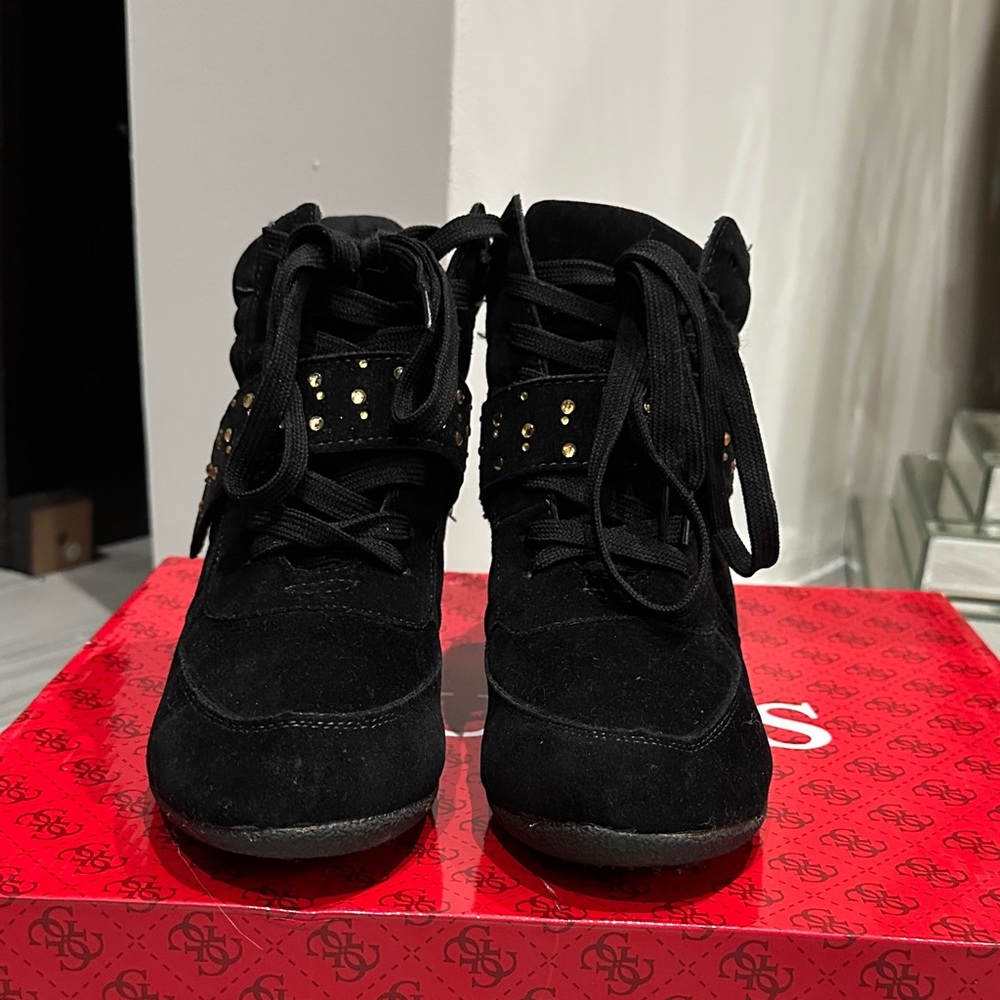 Black Lace-Up Boots with Stud Accents